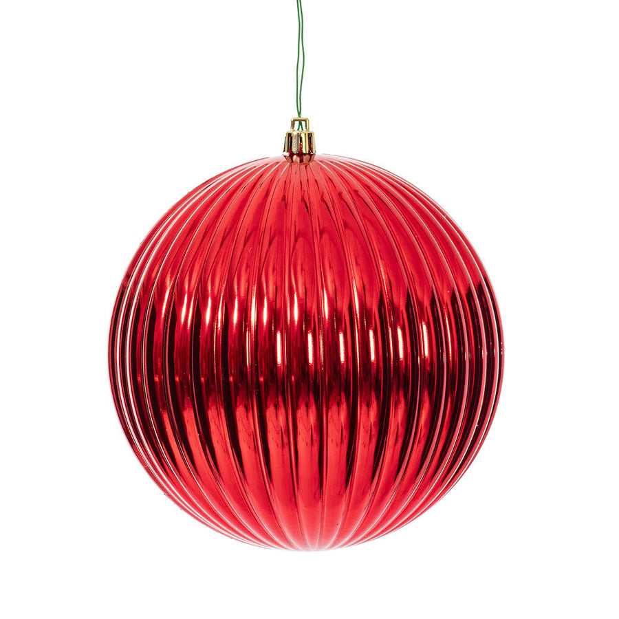 6" Red Shiny Lined Ball Ornament