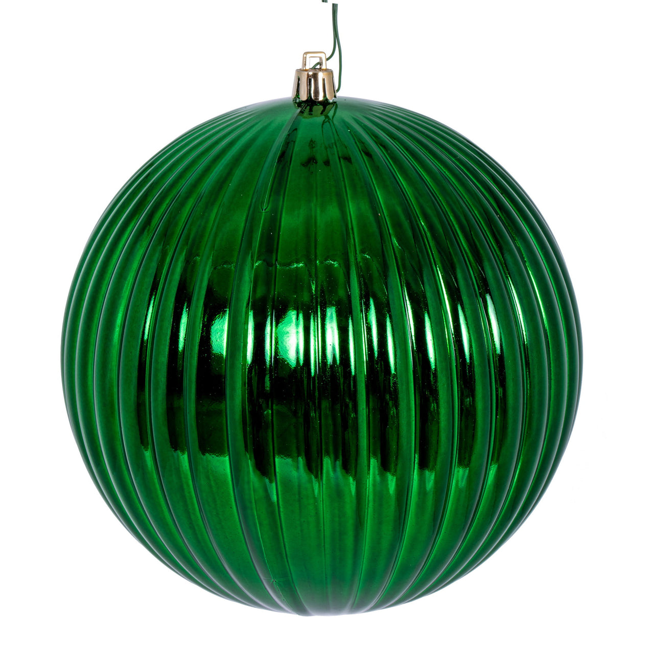 6" Green Shiny Lined Ball Ornament