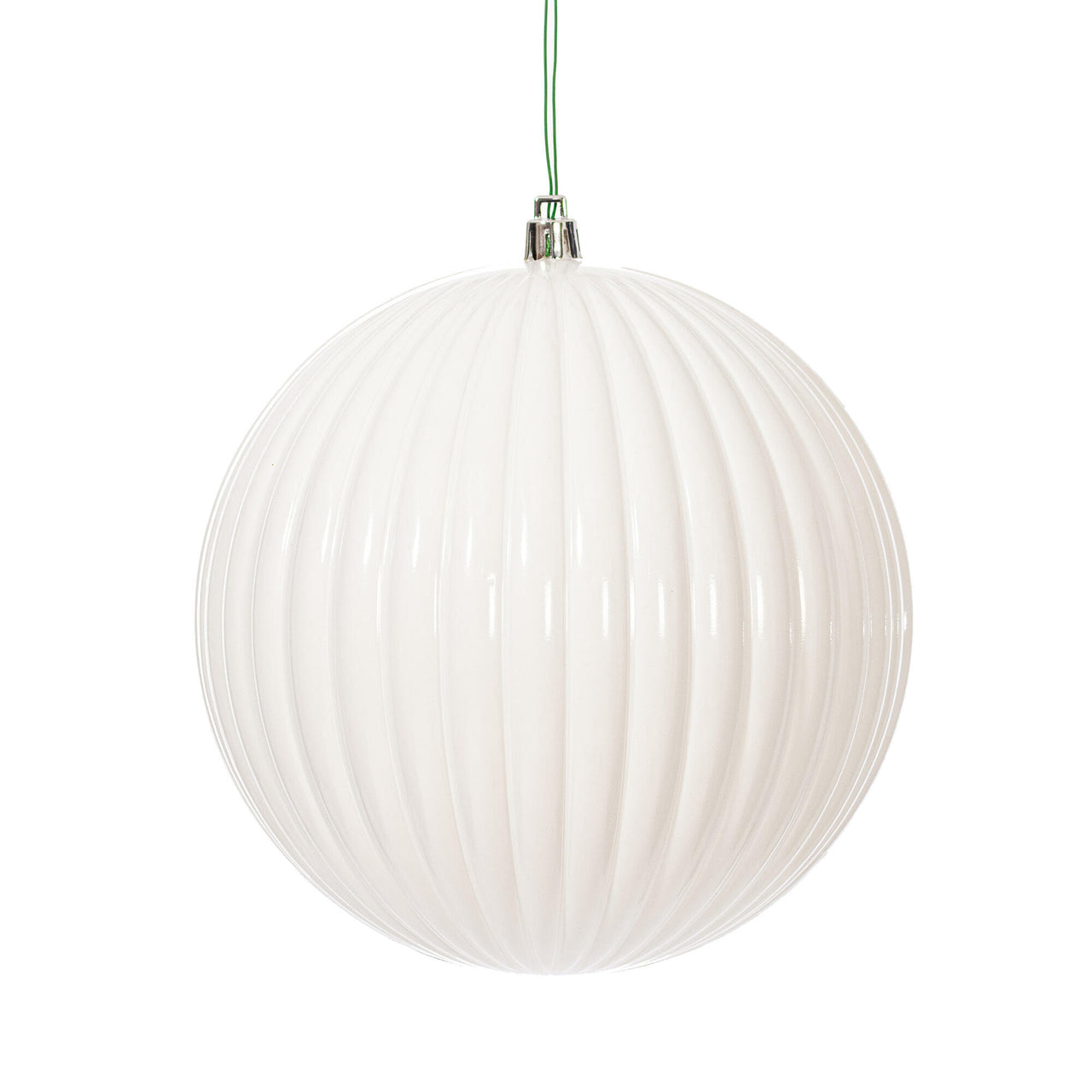 6" White Shiny Lined Ball Ornament