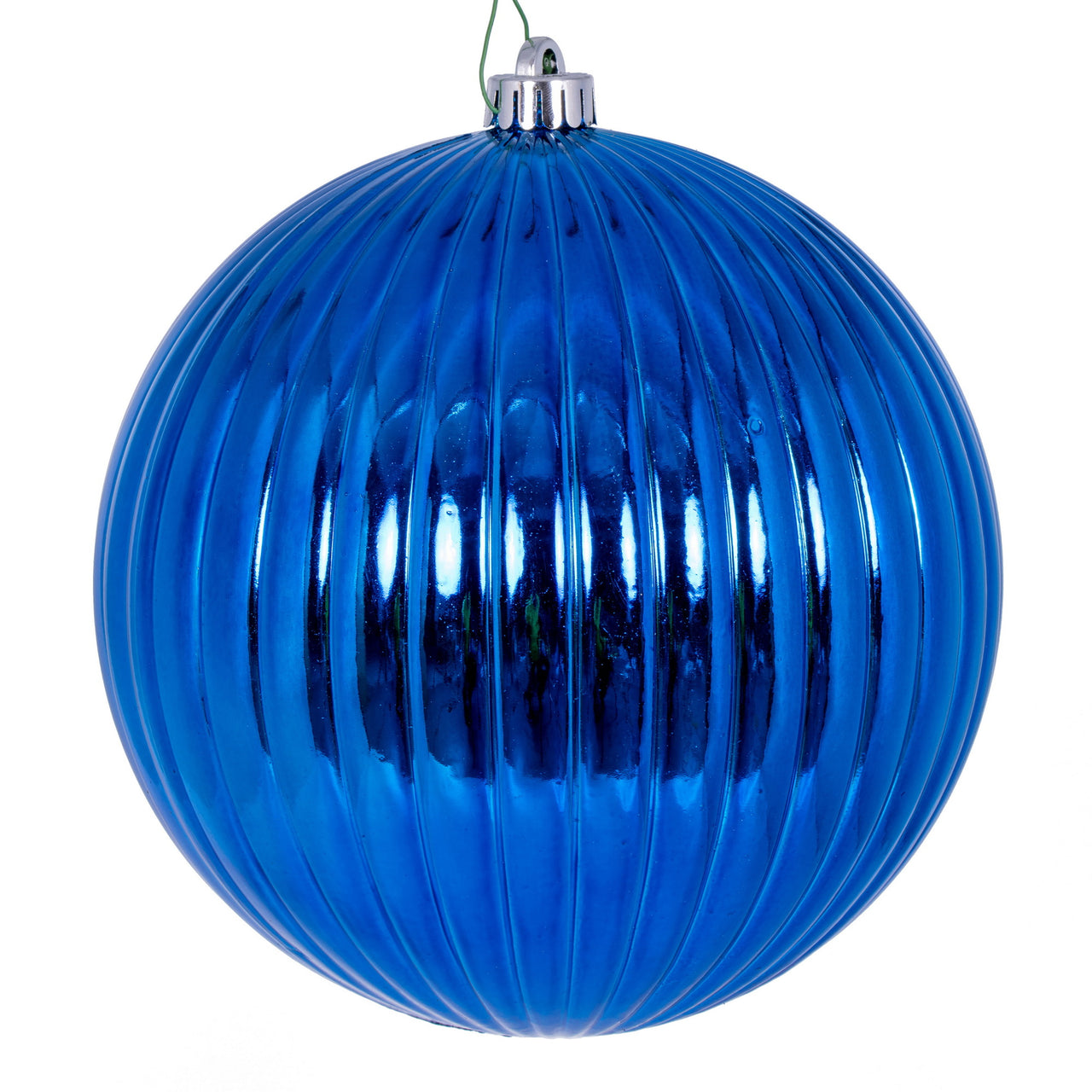 8" Blue Shiny Lined Ball Ornament