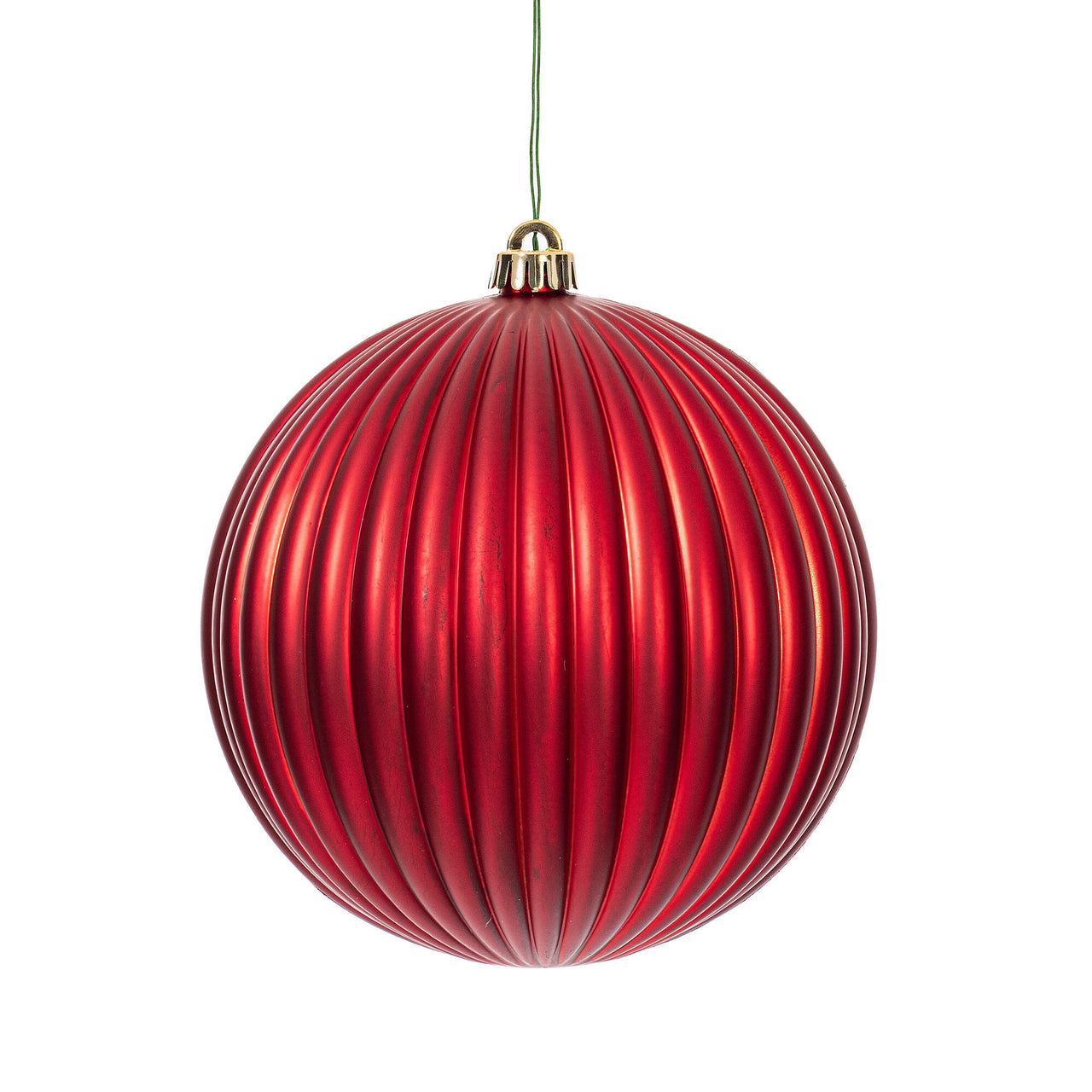 8" Red Matte Lined Ball Ornament