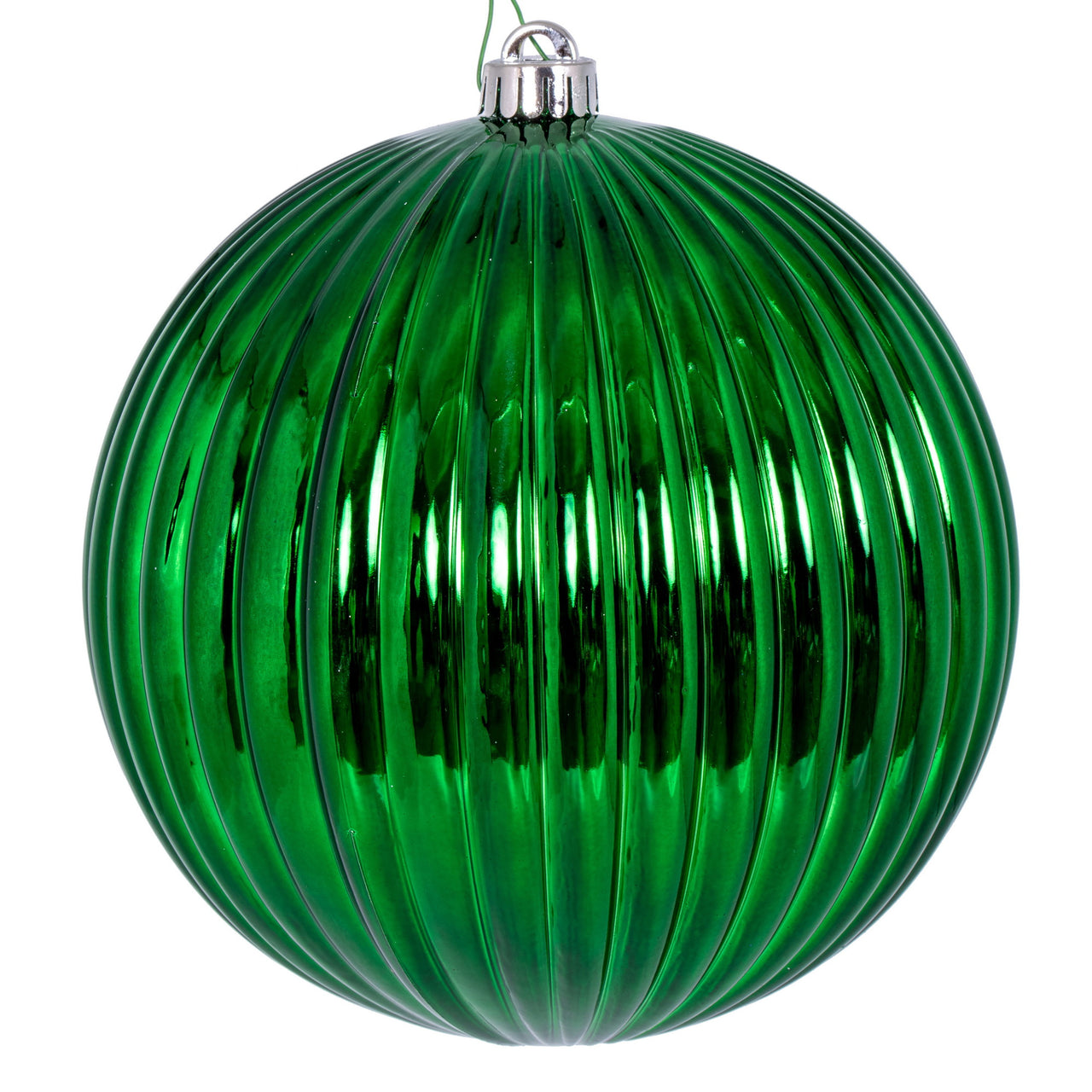 8" Green Shiny Lined Ball Ornament