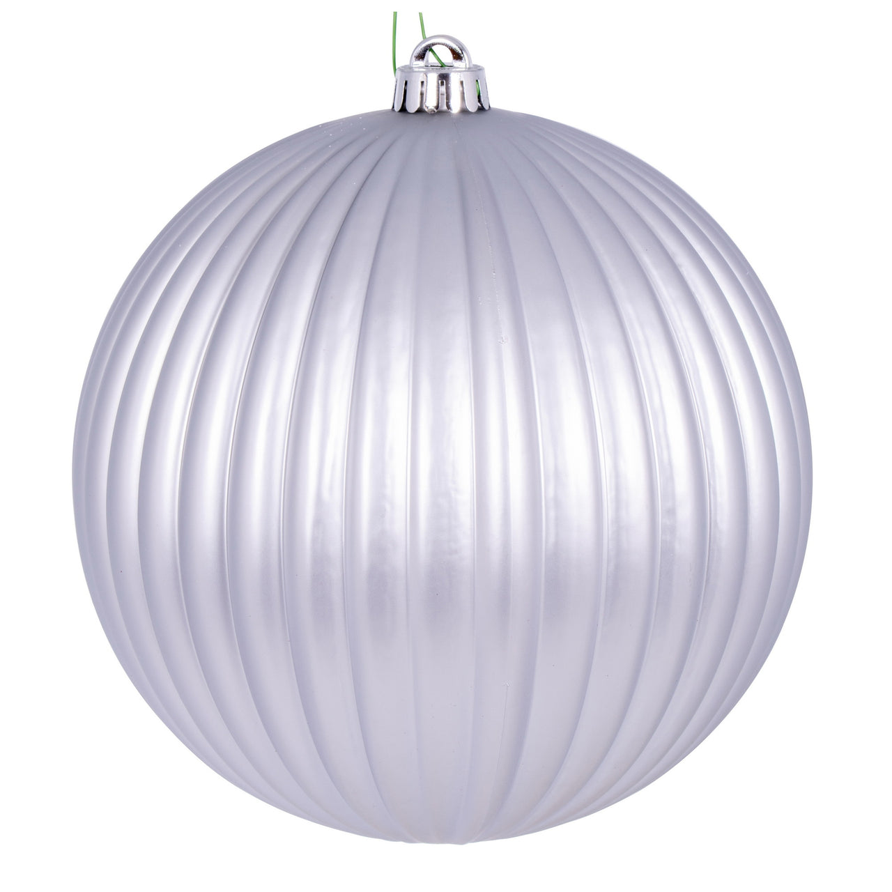 8" Silver Matte Lined Ball Ornament