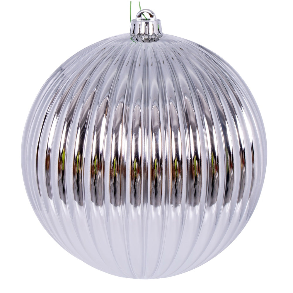 8" Silver Shiny Lined Ball Ornament