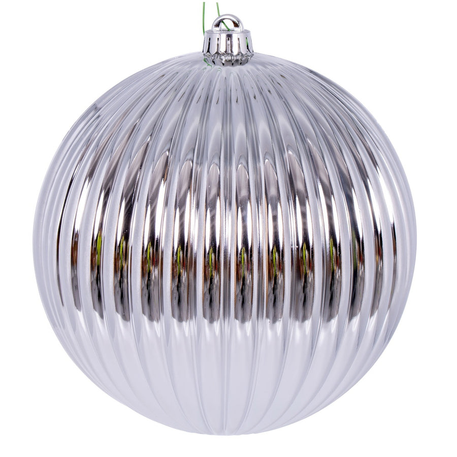 8" Silver Shiny Lined Ball Ornament