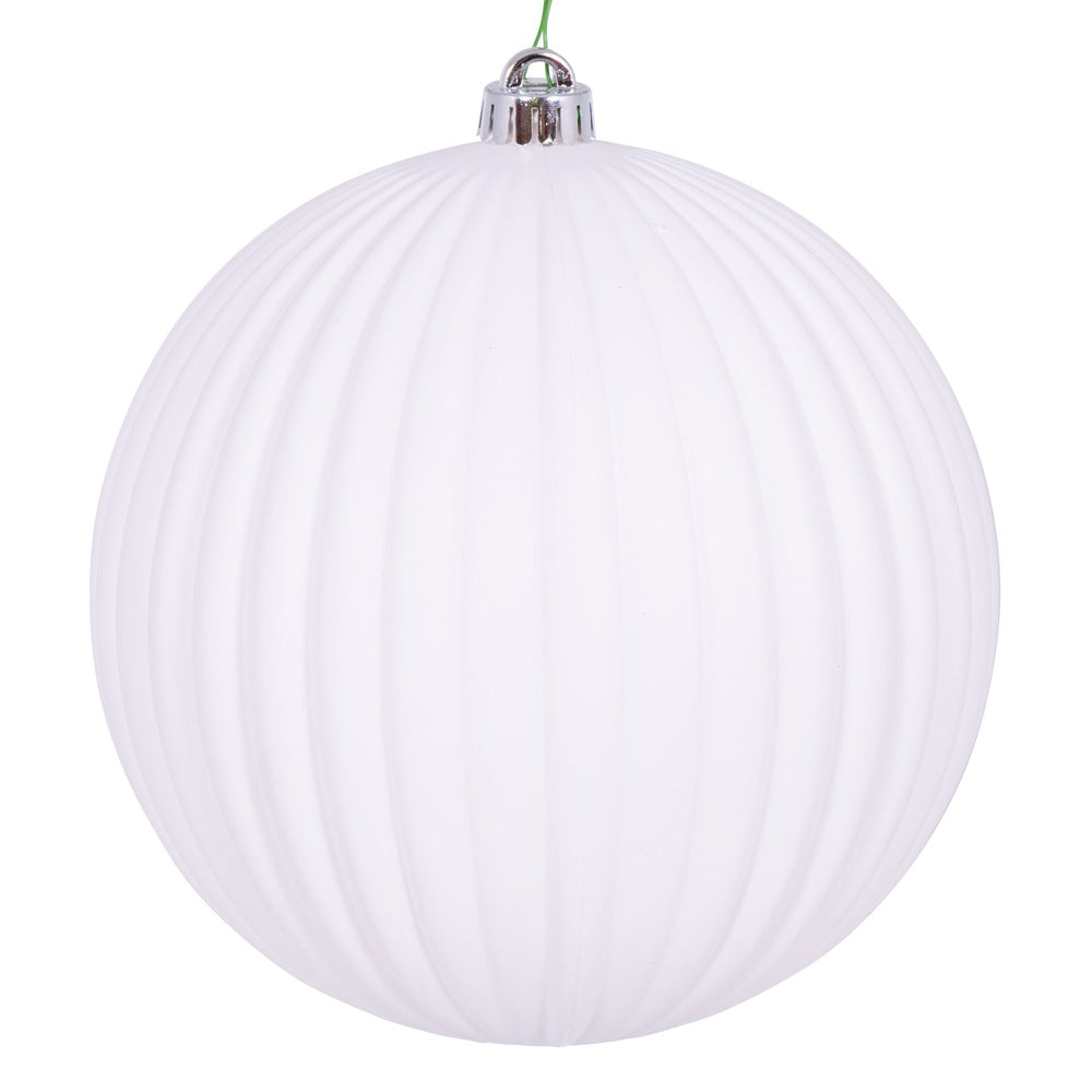 8" White Matte Lined Ball Ornament