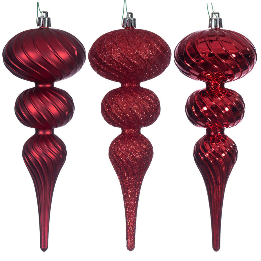 8" Red Swirl Finial Orn