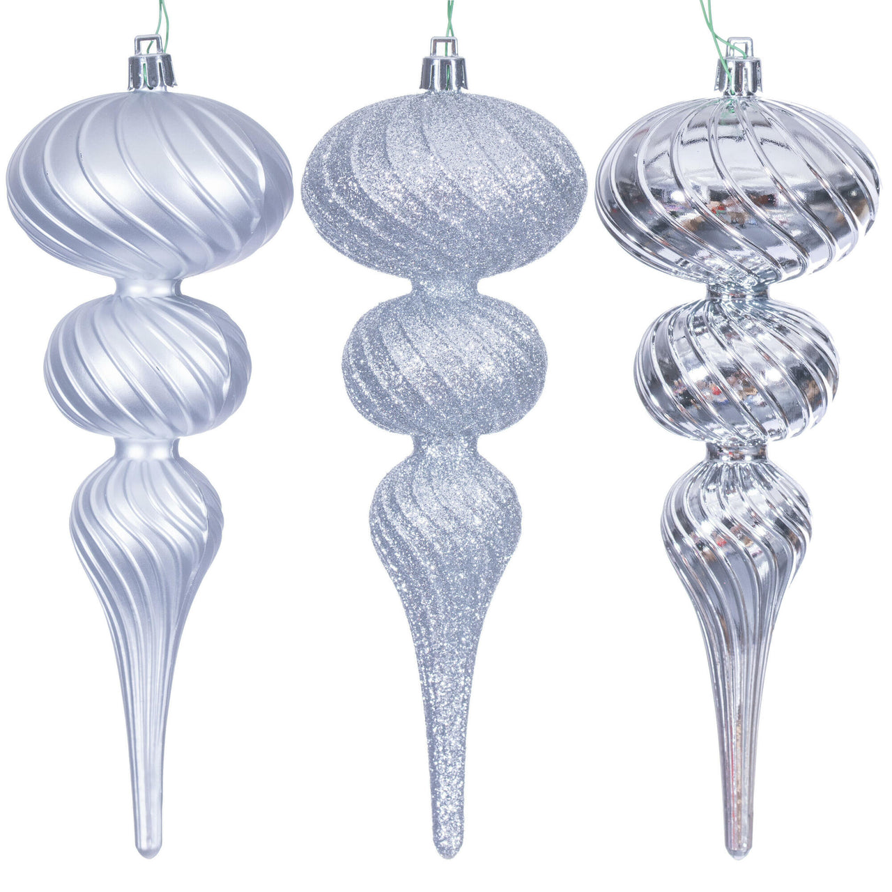 8" Silver Swirl Finial Orn 6/Asst