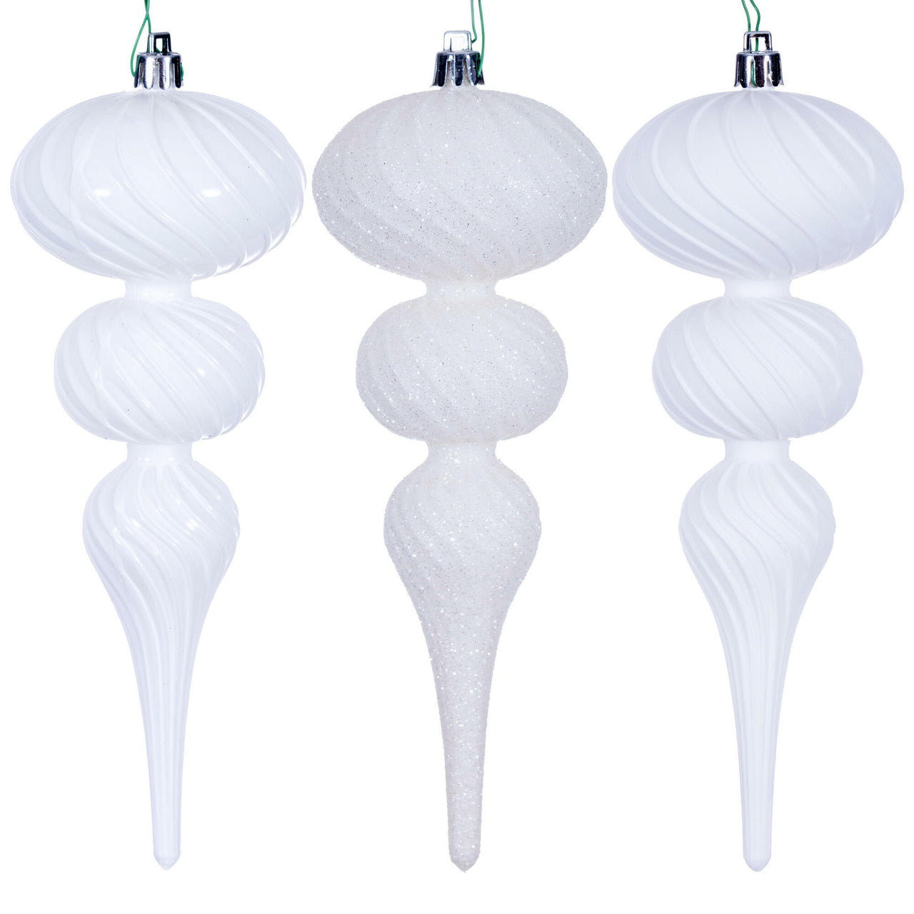 8" White Swirl Finial Orn 6/Asst
