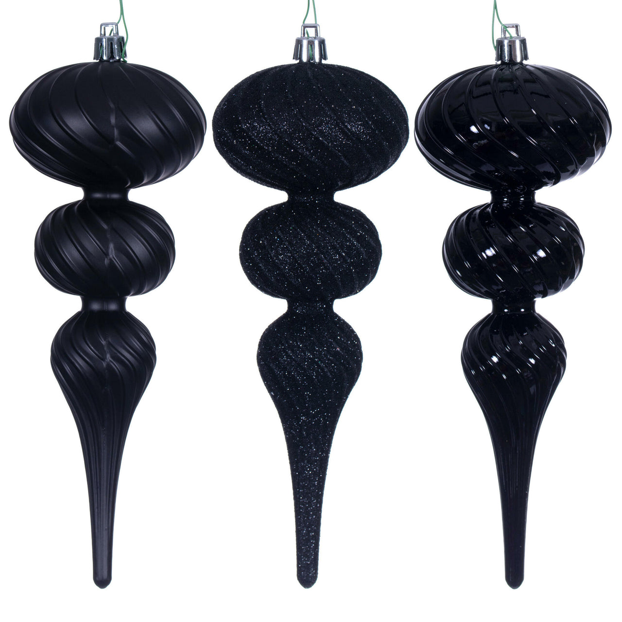 8" Black Swirl Finial Orn 6/Asst