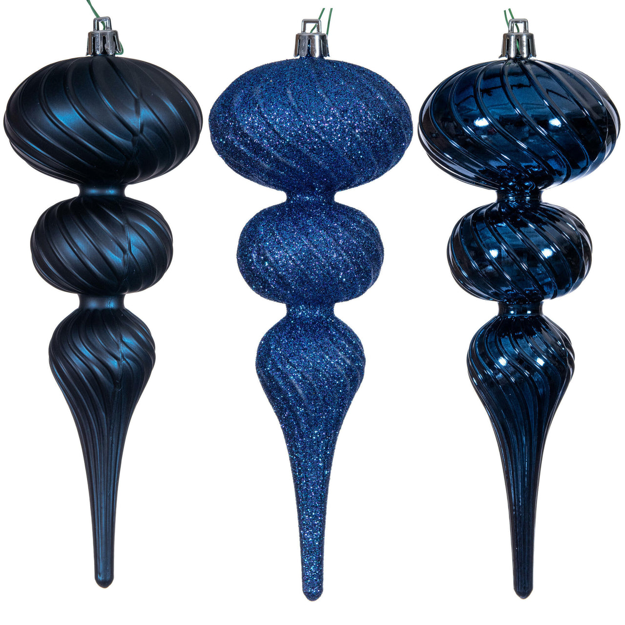 8" Midnight Blue Swirl Finial Orn 6/Asst