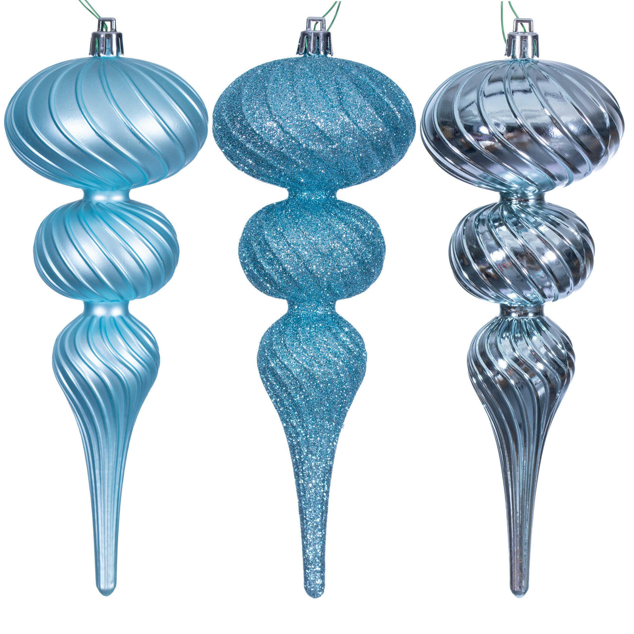 8" Baby Blue Swirl Finial Orn 6/Asst