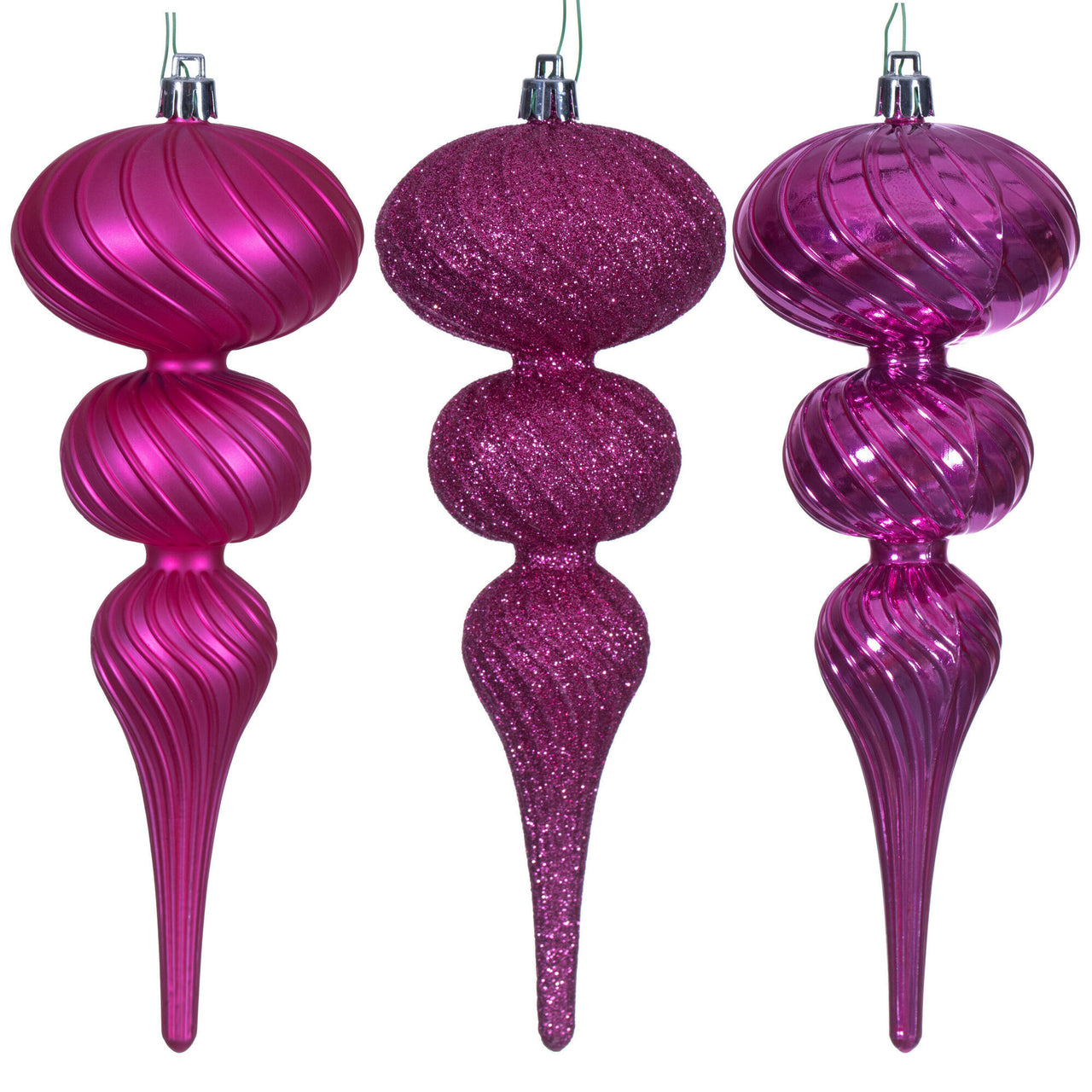 8" Hot Pink Swirl Finial Orn 6/Asst