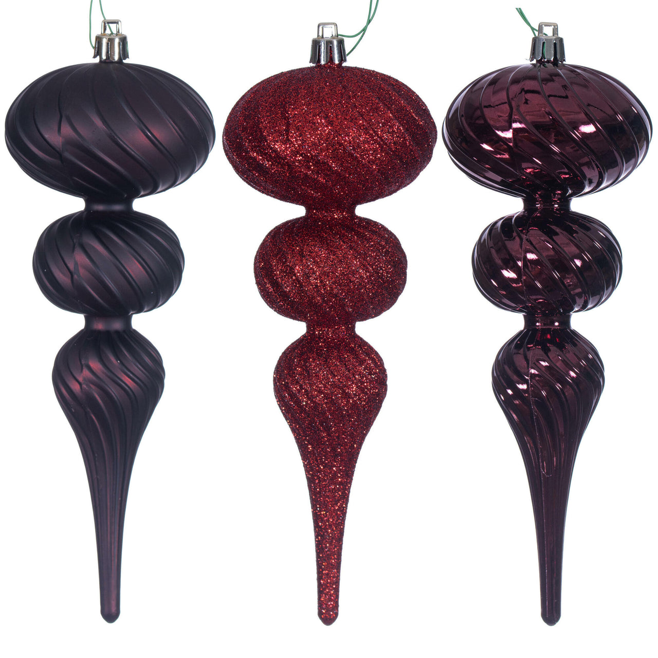 8" Burgundy Swirl Finial Orn 6/Asst
