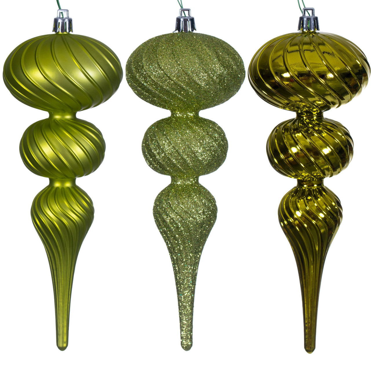 8" Lime Swirl Finial Orn 6/Asst