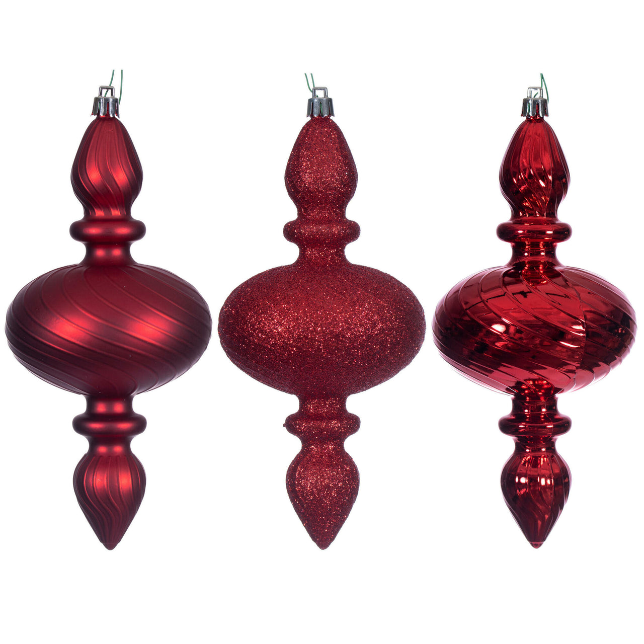 8.2" Red Swirl Finial Orn 3/Asst