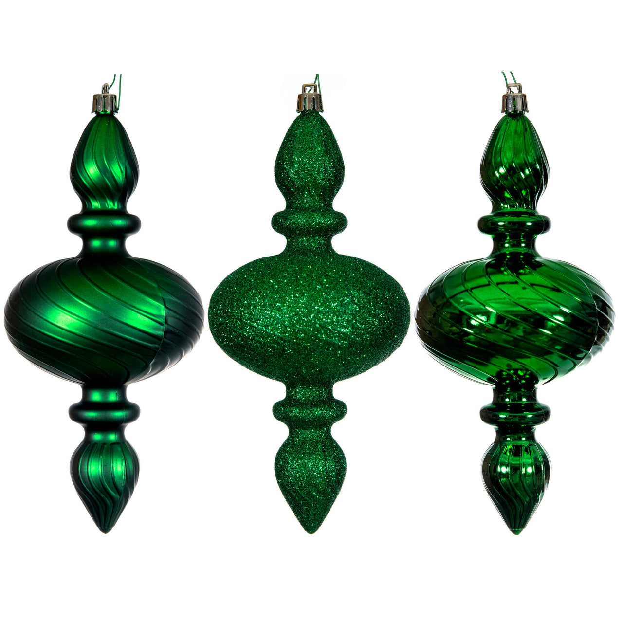 8.2" Green Swirl Finial Orn 3/Asst