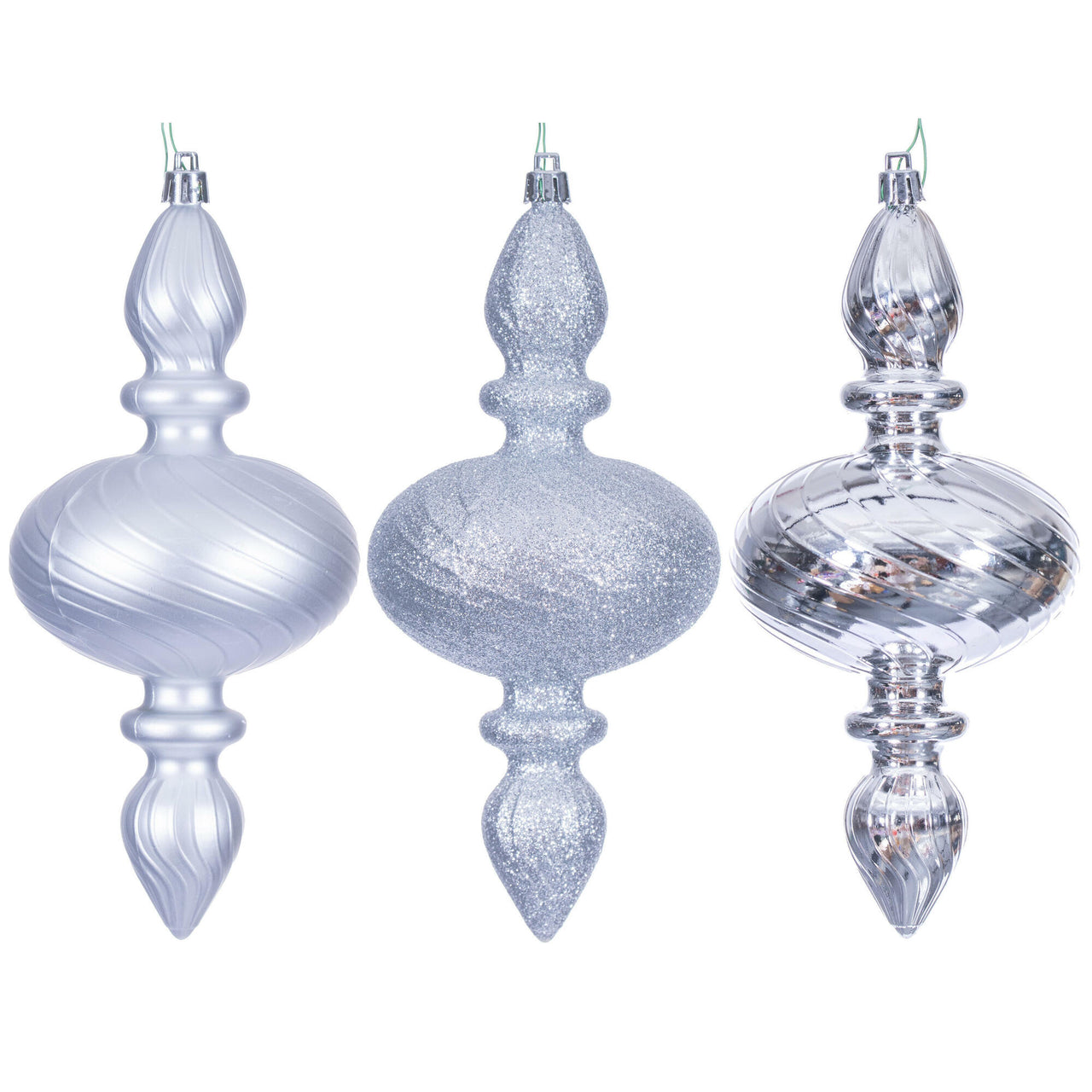 8.2" Silver Swirl Finial Orn 3/Asst