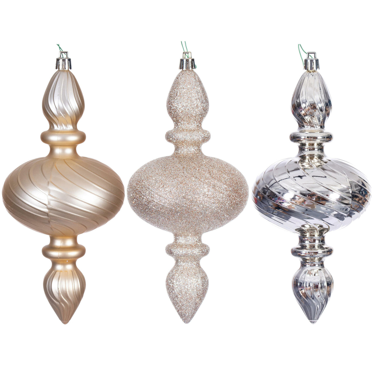 8.2" Champagne Swirl Finial Orn 3/Asst