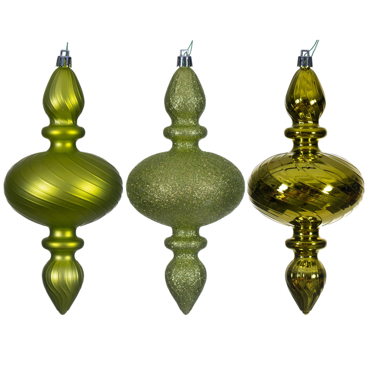 8.2" Lime Swirl Finial Orn 3/Asst
