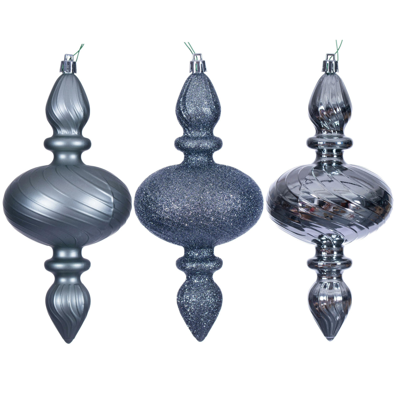 8.2" Pewter Swirl Finial Orn 3/Asst