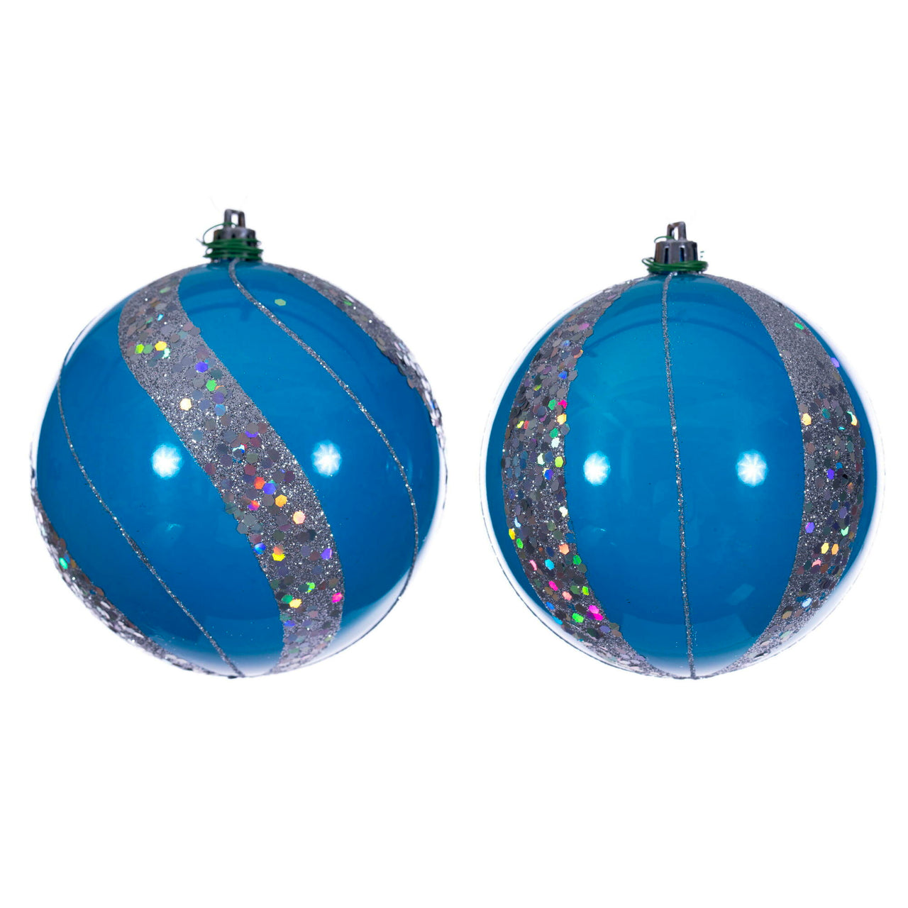 4" Turquoise Pearl Sequin Ball Orn 6/Ass