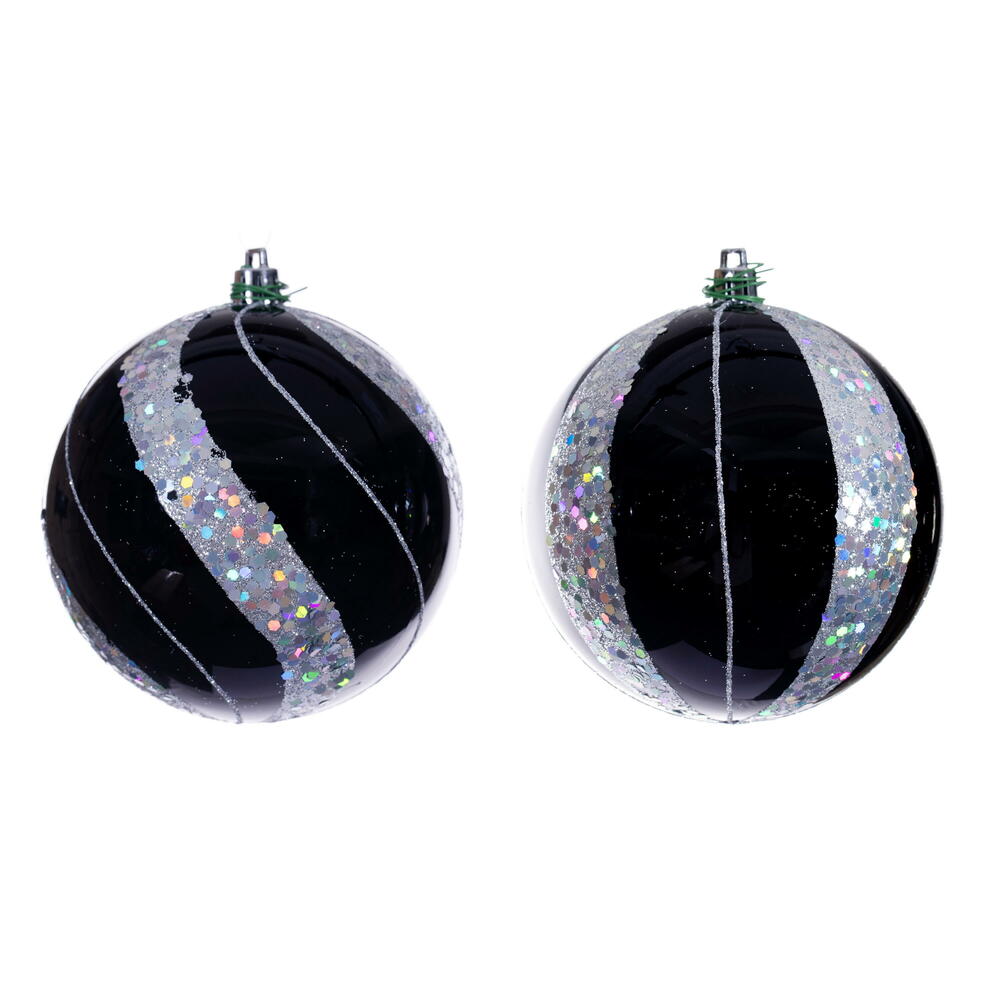 4" Black Pearl Sequin Ball Orn