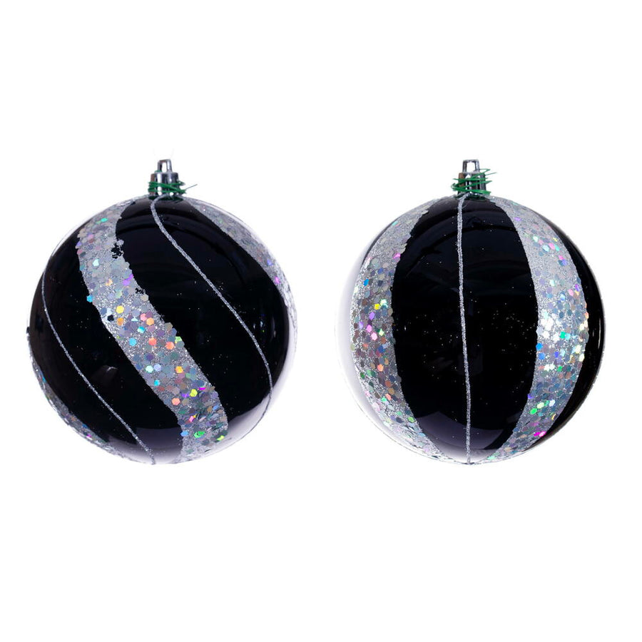 4" Black Pearl Sequin Ball Orn