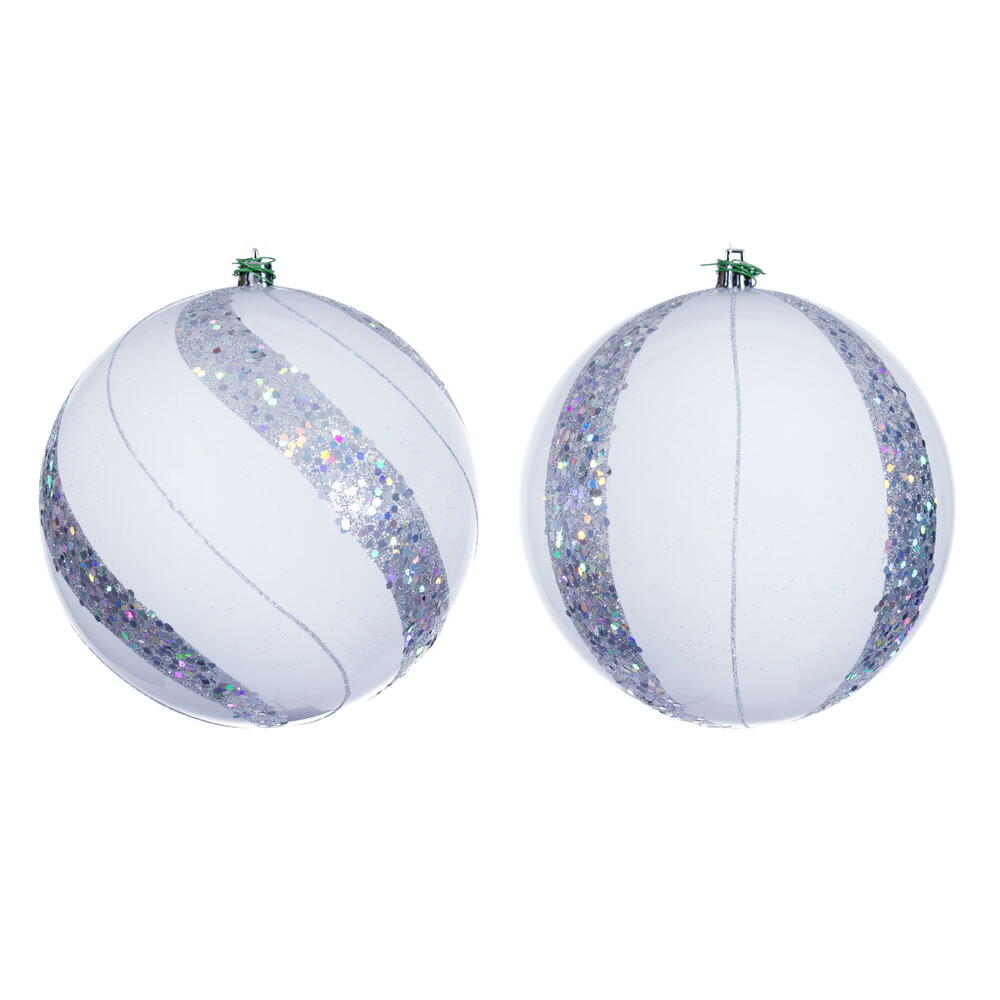 6" White Pearl Sequin Ball Orn