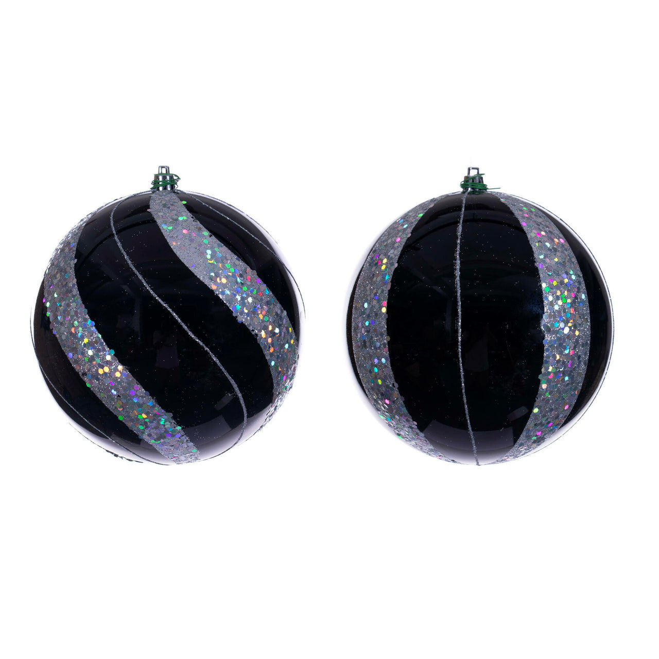 6" Black Pearl Sequin Ball Orn 4/Asst