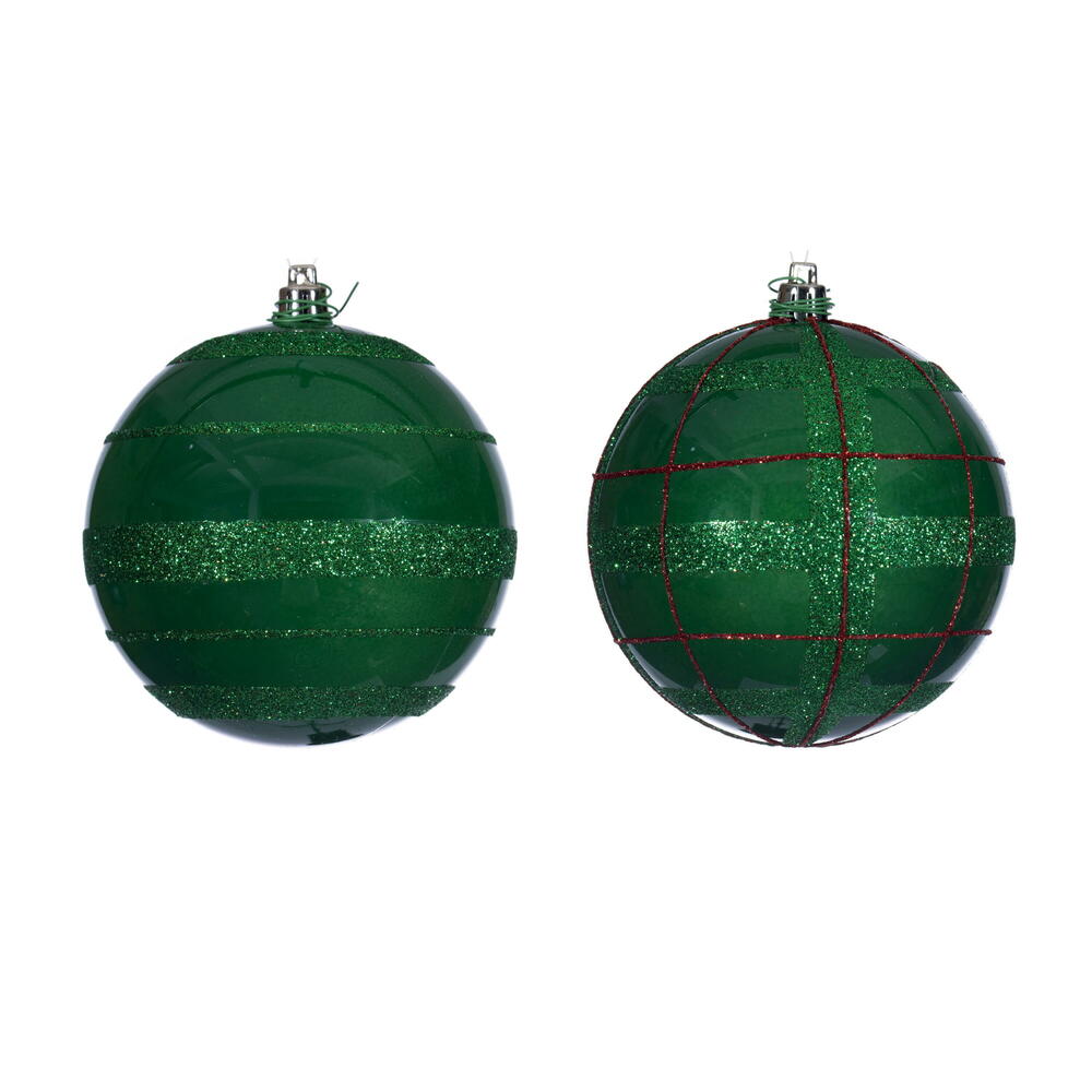 4" Green Ball Orn Green/Red Glitt