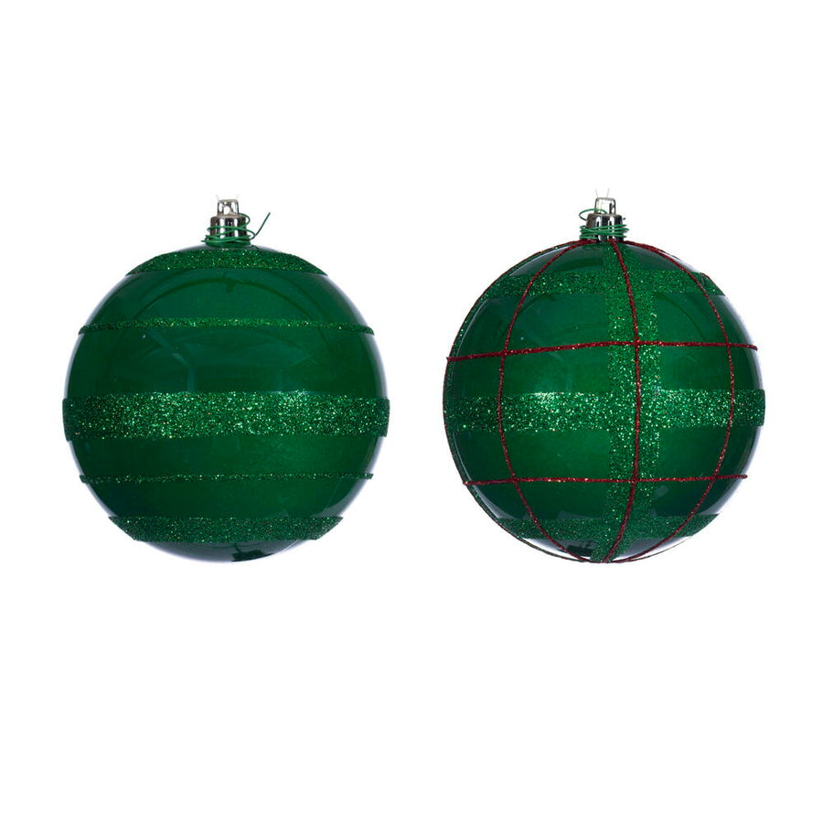 4" Green Ball Orn Green/Red Glitt