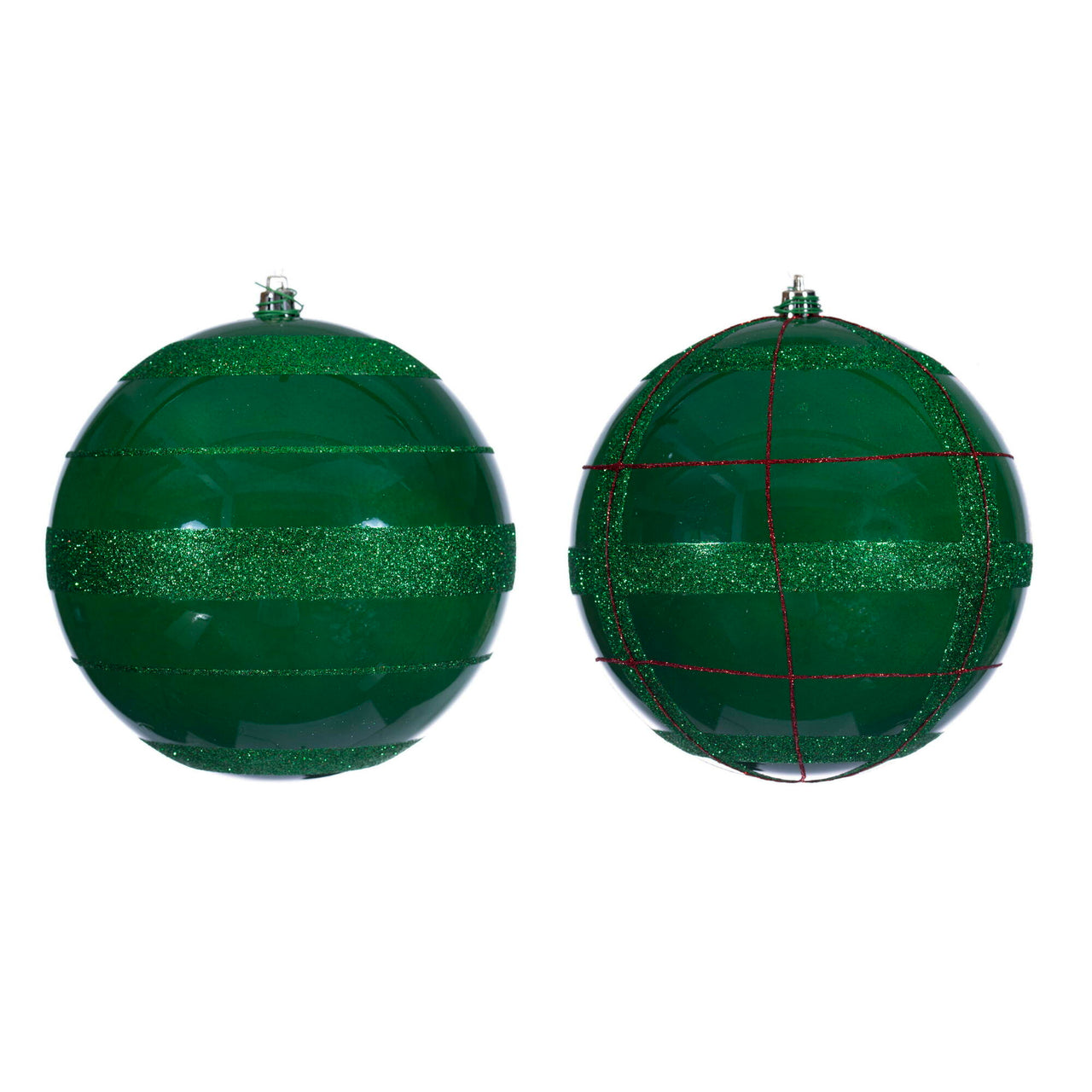 6" Green Ball Orn Green/Red Glitt 4/Asst