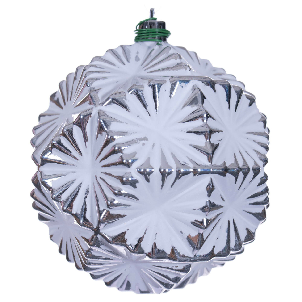 4" Silver Etch Prism White Brsh Orn