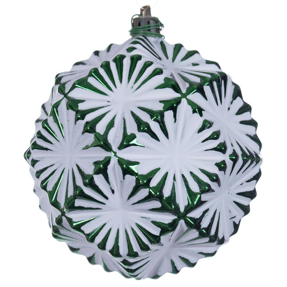 4" Emerld Etch Prism White Brsh Orn
