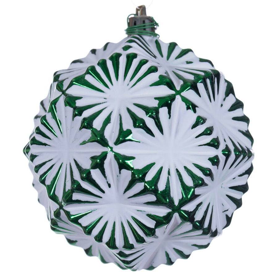 4" Emerld Etch Prism White Brsh Orn