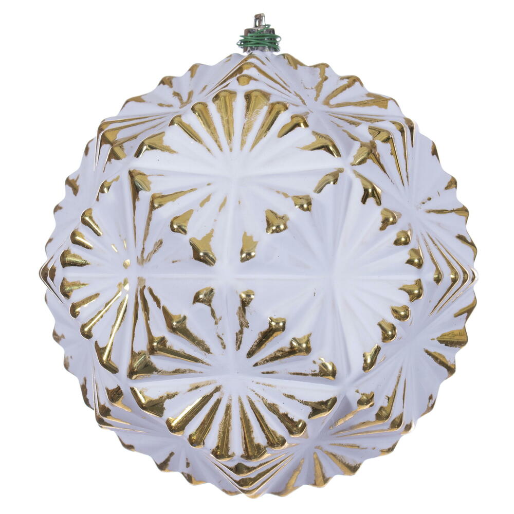 6" Gold Etch Prism White Brsh Orn