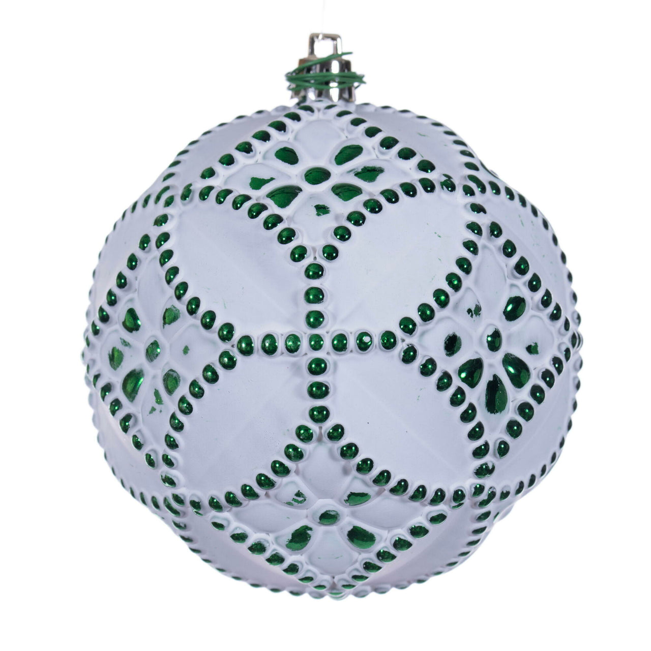 4" Emerald Etch Antiq White Brsh Orn 6/B