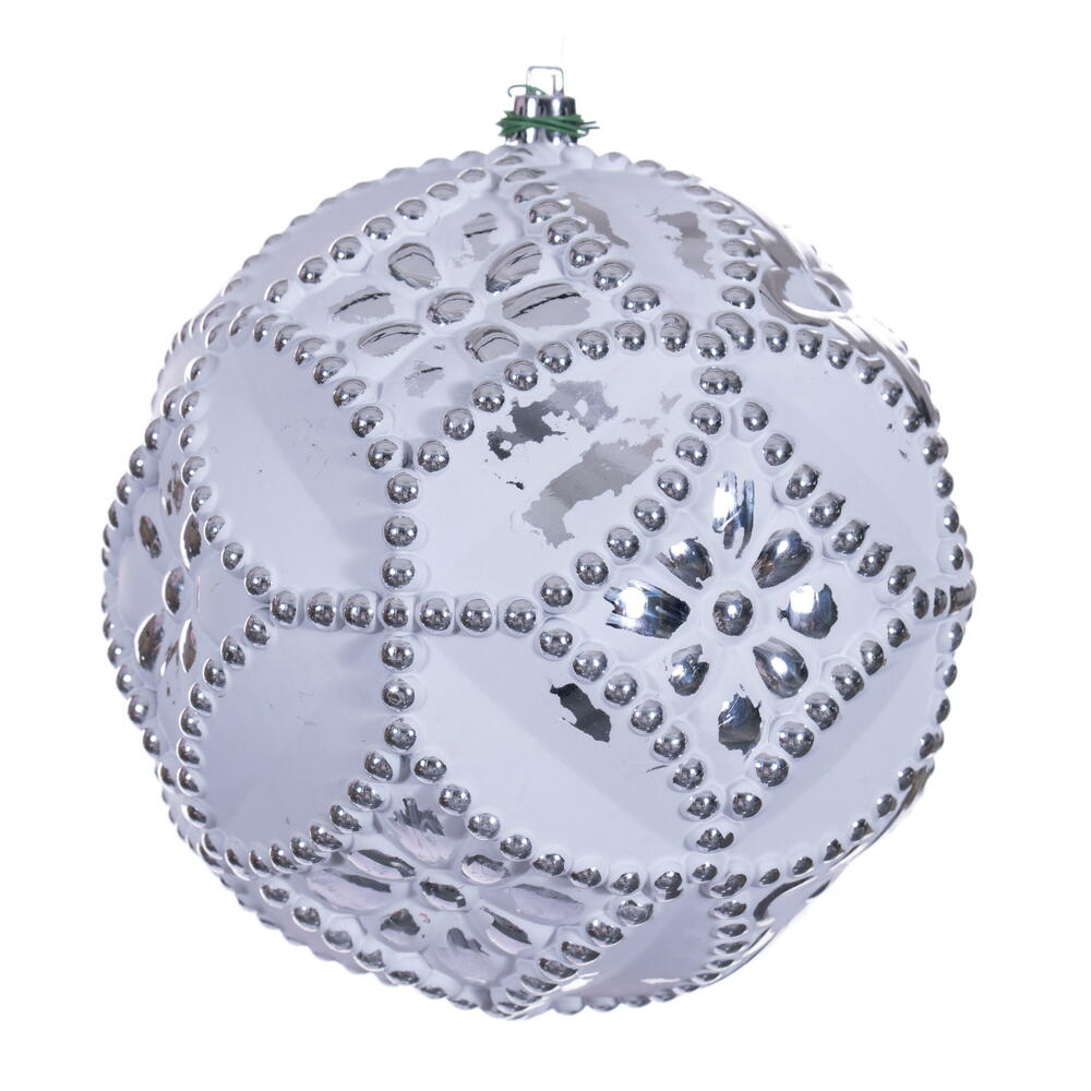 6" Silver Etch Antiq White Brsh Orn