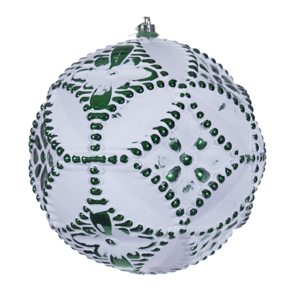 6" Emerald Etch Antiq White Brsh Orn