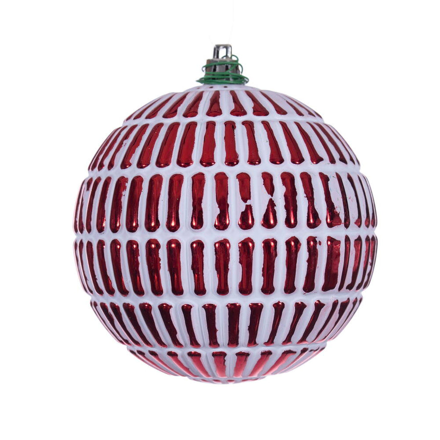 4" Red Etch Line White Brush Orn