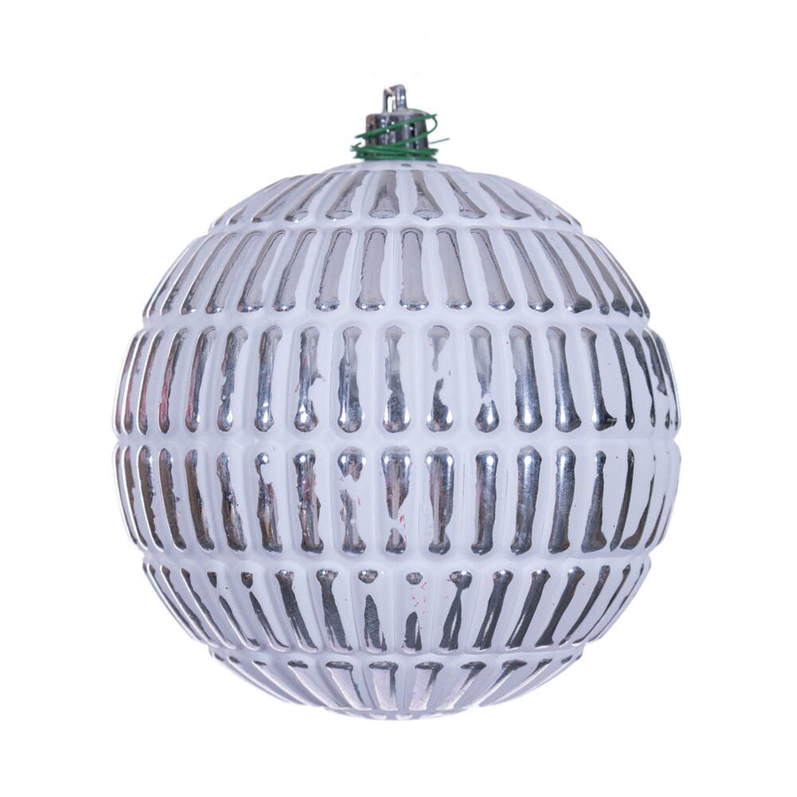 4" Silver Etch Line White Brush Orn