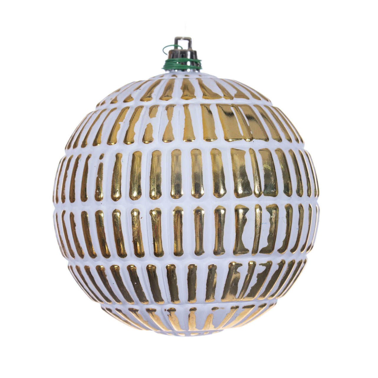 4" Gold Etch Line White Brush Orn