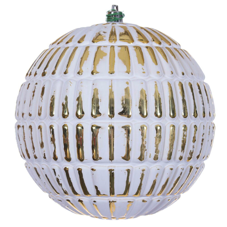 6" Gold Etch Line White Brush Orn