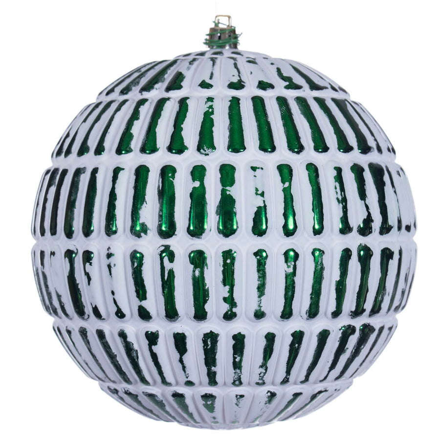 6" Emerald Etch Line White Brush Orn
