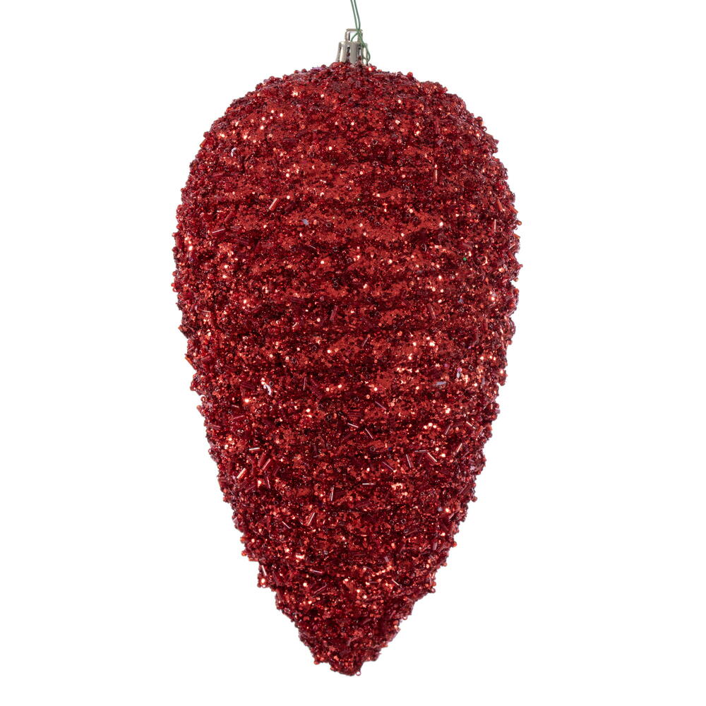 10" Red Glitter Pinecone