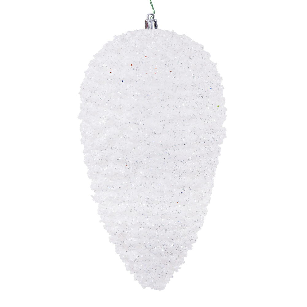 10" White Glitter Pinecone