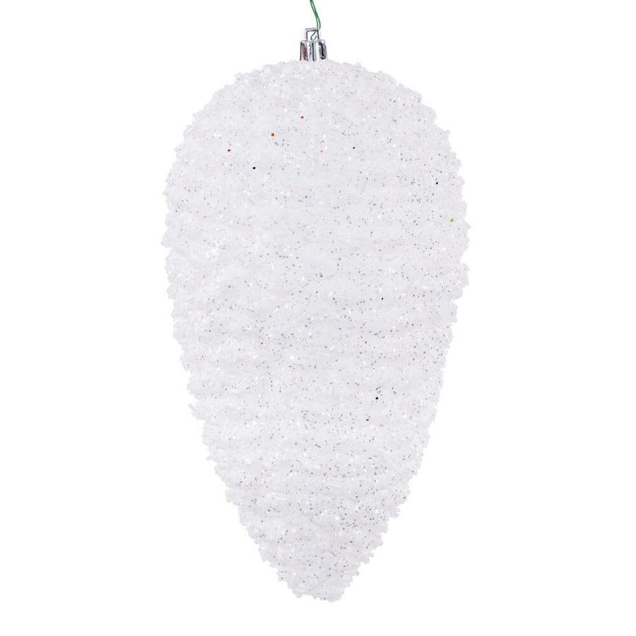 10" White Glitter Pinecone