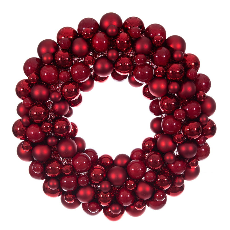 28" Red Matte Shiny Pearl Ball Wreath UV