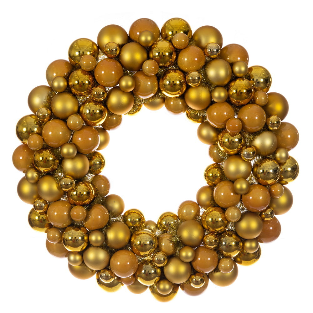 28" Gold Matt Shiny Pearl Ball Wreath UV